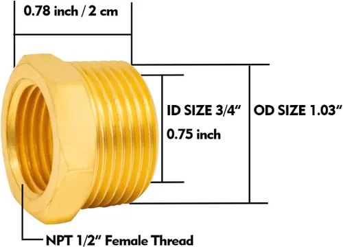 Miniatura 2 de Buje hexagonal reductor de latón macizo NPT macho de 3/4" a NPT hembra de 1/2", (2 unidades), adaptador de tubería fundida reductora, accesorio