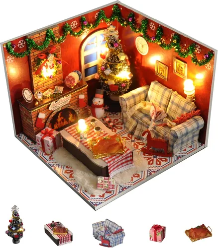 Flever - Kit de casa de muñecas en miniatura para bricolaje, habitación creativa con muebles y cubierta de vidrio para regalo de arte romántico