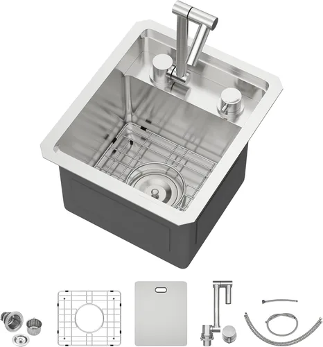 Miniatura 54 de Fregadero de Montaje Bajo de 13 Pulgadas - Beslend 13”x15”x9” Fregadero de Cocina de Acero Inoxidable de Montaje Bajo Calibre 16 Fregadero de Cocina