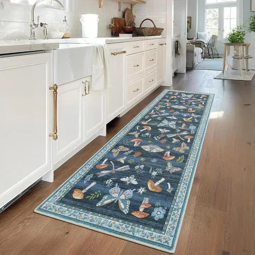 Miniatura 53 de ROYHOME - Alfombra con diseño de hongos e insectos, para pasillos, cocina o baño, antideslizante, lavable, suave, larga, 2 x 6, beige