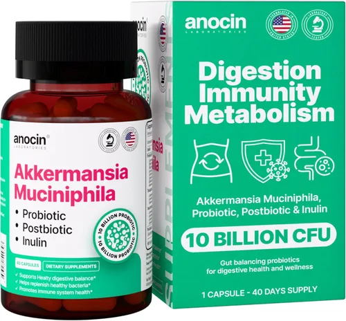 anocin Akkermansia Muciniphila + probiótico, postbiótico e inulina - Suplemento de salud intestinal para la digestión, inmunidad y metabolismo - 10