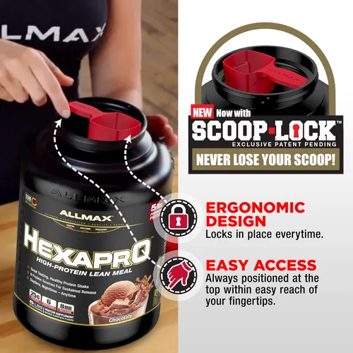 Miniatura 4 de ALLMAX HEXAPRO, Chocolate - 2 lb - 25 gramos de proteína por porción - 8 horas de liberación sostenida - cero azúcar - 21 porciones