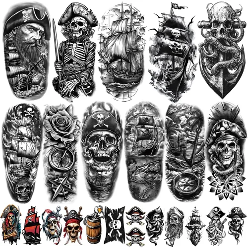 Miniatura 12 de 77 hojas de tatuajes temporales para automóvil, adultos, adolescentes, niños, realistas, tatuajes falsos de media manga, calcomanías de arte