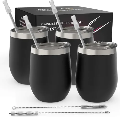 Miniatura 67 de CHILLOUT LIFE Vasos Térmicos de Vino de Acero Inoxidable de 12 oz Paquete de 2 - Vasos de Vino con Aislamiento al Vacío de Doble Pared con Tapas