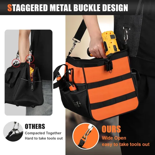 Miniatura 6 de UUP Bolsa de herramientas resistente de 15 pulgadas, 16 bolsillos, portátil, suave, organizador de almacenamiento, asa táctica de transporte, caja