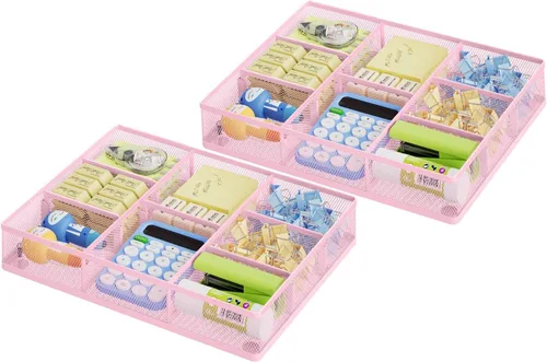 Miniatura 9 de Marbrasse Organizador de cajones de escritorio, bandeja organizadora de cajones de malla metálica con 5 compartimentos ajustables, organizadores
