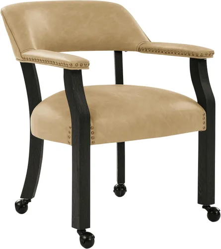Miniatura 11 de Steve Silver Furniture - Silla de comedor con brazo de torneo con ruedas, tapizada con ribete de clavos, para sala de estar, comedor, cuero vegano