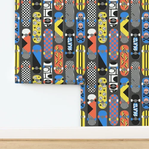 Miniatura 4 de Removable Wallpaper Swatch - Retro 90S Skateboards Checkerboard Y2K Trendy Skater Teen Nostalgia Skate Park Vintage Rad Cool Custom Pre-Pasted