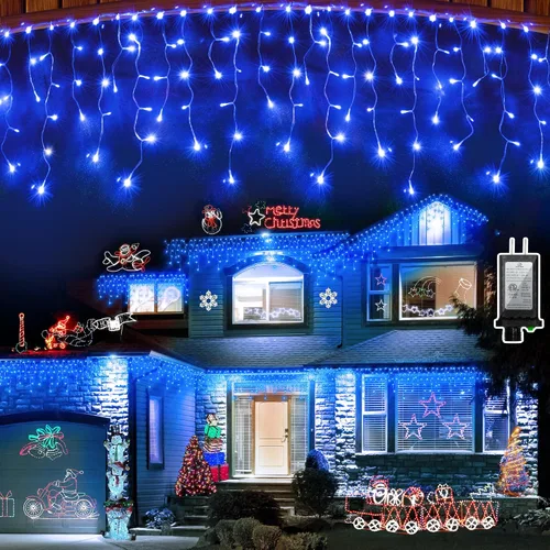 Miniatura 16 de Luces de Navidad de carámbano para exteriores, 60 pies, 612 luces LED con 136 gotas, 12 modos, regulable, temporizador y resistente al agua, 29 V