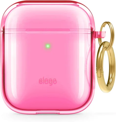 Elago - Funda con llavero para audífonos AirPods 1 y 2 de Apple Rosado neón