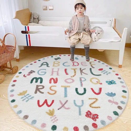 Miniatura 6 de Poowe Blue Fantasy - Alfombra circular esponjosa, lavable, alfombra para habitación de niños, antideslizante, para interiores, entrada, 31.5