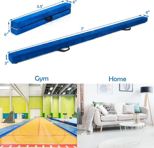 Miniatura 6 de Giantex Haz de equilibrio de 7/8/9 pies, haz de gimnasia plegable con asas de transporte, base de goma antideslizante para niños, haz de gimnasia