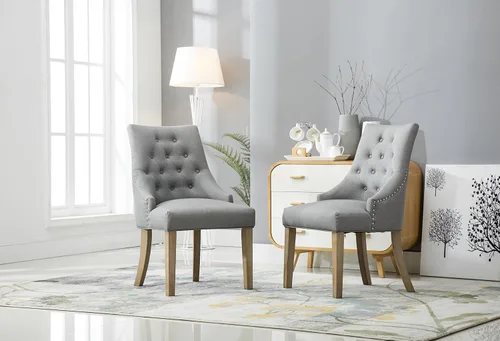 Miniatura 11 de Juego de sillas Roundhill Furniture, 2 sillas de madera maciza, sillón orejero con cabezas de clavos