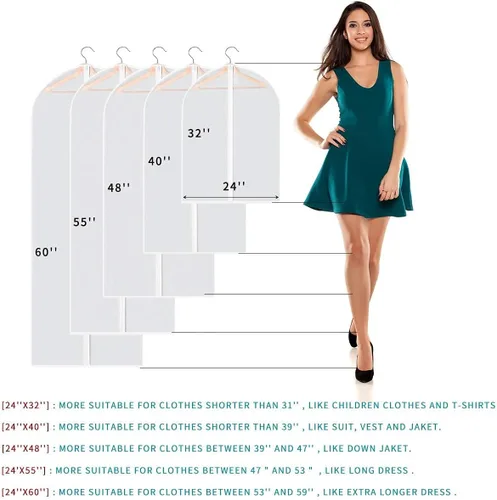 Miniatura 7 de Bolsas de ropa para colgar ropa, 6 bolsas de ropa transparentes, bolsa de plástico a prueba de polvo, protector de abrigo con cremallera para All