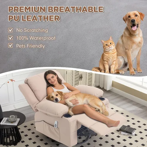 Miniatura 7 de Mecedora reclinable giratoria de piel sintética con portavasos para calor y masaje, silla mecedora con relleno, silla reclinable con calefacción