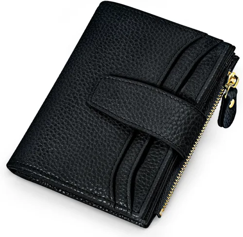 oscaurt Billetera pequeña para mujer con bloqueo RFID, de dos pliegues, compacta, para tarjetas de crédito, de piel, con bolsillo con cremallera