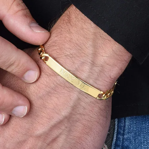 Miniatura 8 de MYKA - Pulsera de identificación personalizada para hombre en plata de ley 925chapado en oro joyería personalizada para él regalo para novio marido