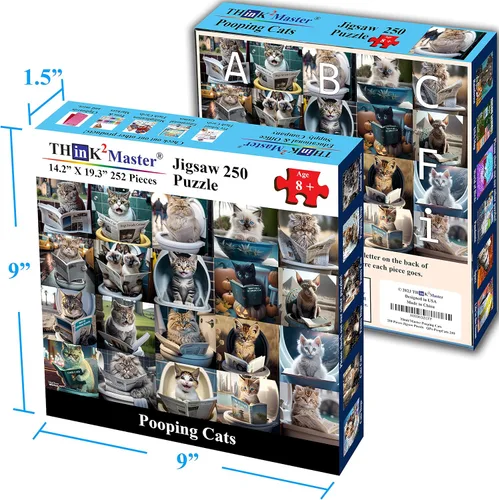 Miniatura 6 de Think2Master Rompecabezas de 250 piezas de Pooping Cats con conmovedores gatitos y gatos. Decoración perfecta para el baño, regalo de broma