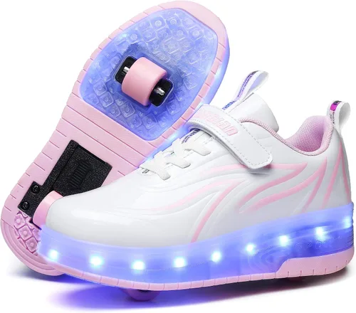 Miniatura 19 de HHSTS Zapatos para niños – Nuevos mejorados con ruedas zapatos de luz LED de colores patines rodantes brillantes zapatos de patinar regalos simples