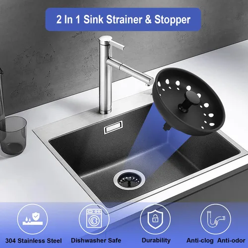 Miniatura 4 de Colador de drenaje para fregadero de cocina, paquete de 3 tapones de acero inoxidable, cesta de drenaje antiobstrucción para fregadero de cocina
