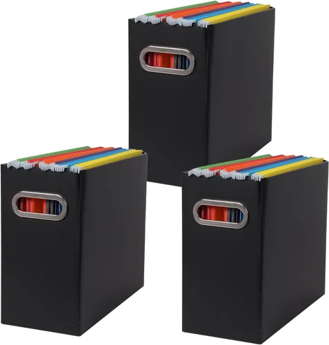 Miniatura 13 de Caja organizadora de archivos plegable con asa, 12.20 x 5.11 x 9.84 pulgadas, organizador de archivos para el hogar u oficina, pequeña caja de Negro