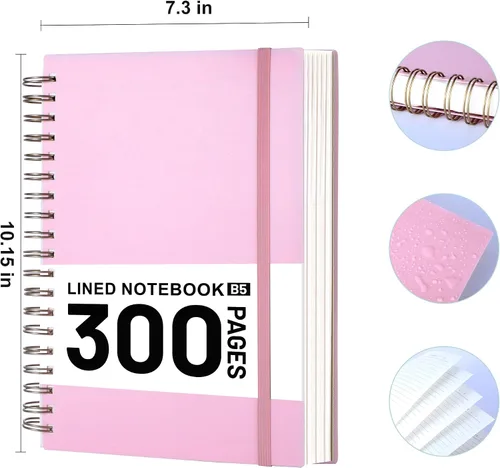 Miniatura 3 de Yoment B5 - Cuaderno de espiral con rayas universitarias de 7.3" x 10.15", diario de 300 páginas, cuadernos de espiral rayados con papel grueso