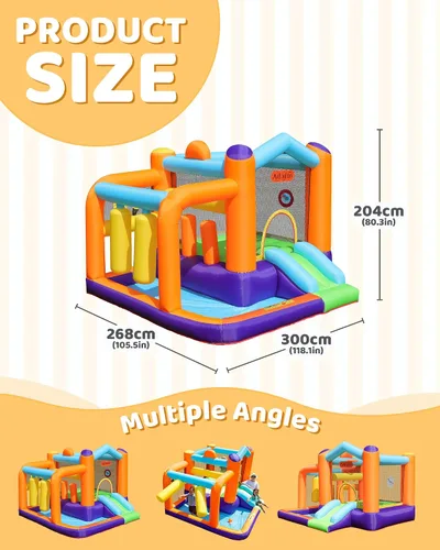 Miniatura 2 de Casa inflable para rebotar, casa de rebote de doble diapositiva para niños grandes, castillo de salto de osos 6 en 1 con soplador 450, cojín