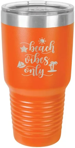 Miniatura 14 de BEACH VIBES ONLY - Vaso negro de 30 onzas con popote y tapa superior deslizante, taza de viaje de acero inoxidable, en comparación con Yeti Rambler
