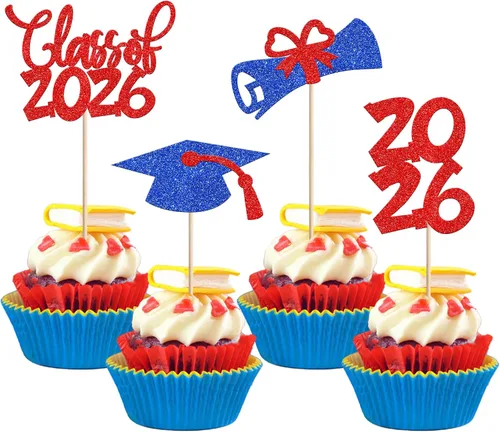 Miniatura 42 de 1 pieza de decoración para pastel de clase 2025 con purpurina, tapa de graduación 2025, decoración de pastel de felicitaciones para 2025, decoración