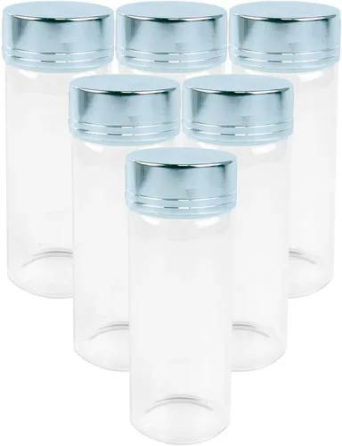 Botella de vidrio transparente de 5.1 fl oz con tapa de aluminio plateado, 6 unidades, adecuada para recepción de cocina, azafrán, té, Plata