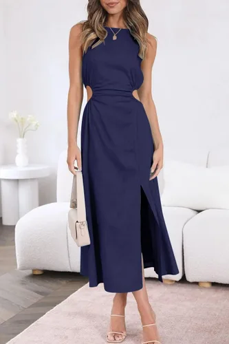 Miniatura 2 de LILLUSORY Vestido largo sin mangas de lino y algodón con abertura para mujer
