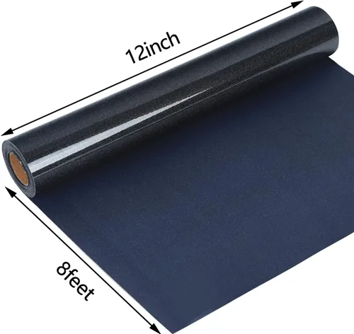Miniatura 3 de guangyintong Rollo de vinilo de transferencia de calor negro con purpurina, vinilo para planchar de 12 pulgadas x 8 pies para camisetas, vinilo HTV