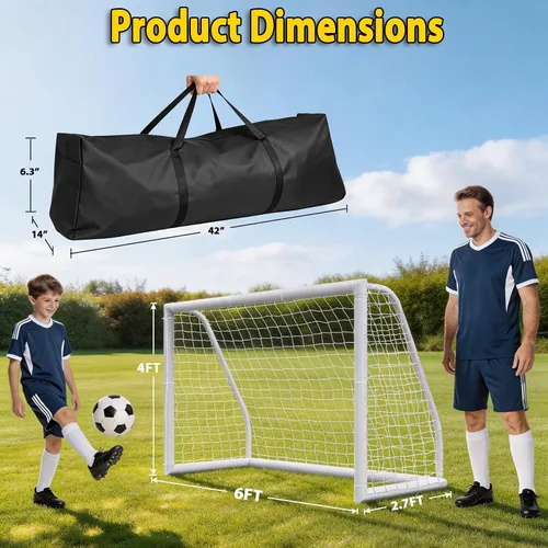 Miniatura 5 de ZENY Portería de fútbol portátil para patio trasero, 12 x 6 / 10 x 6.5 / 8 x 5 pies, red y marco de fútbol para niños y adultos para práctica