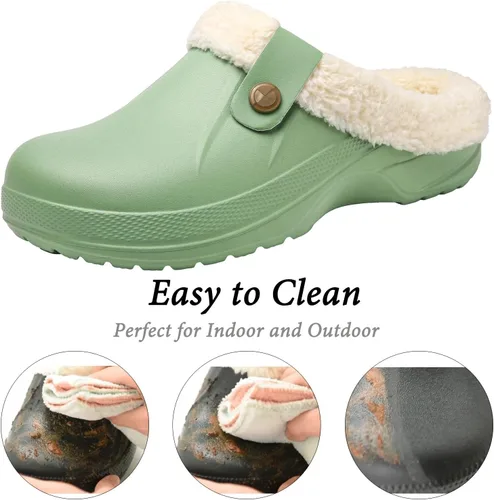 Miniatura 2 de ChayChax - Pantuflas impermeables para mujeres y hombres, con forro de piel, zapatos de jardín de invierno, pantuflas cálidas para interiores