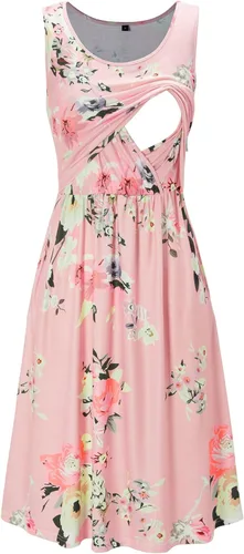 Miniatura 3 de OUGES Vestidos de maternidad lisosflorales para mujer, sin mangasmanga larga, vestido de lactancia