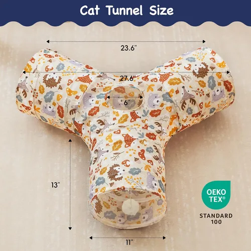 Miniatura 2 de Tempcore Túnel para gatos con tubo de juguete, túneles plegables de 3 vías para gatos, túneles para mascotas aburridas con agujero y pelota, juguete