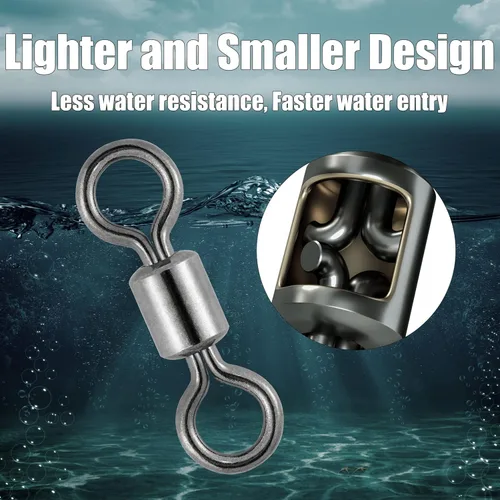Miniatura 3 de Dr.Fish Paquete de 50 anillos giratorios de pesca con mosca, anillos sólidos de alta resistencia, conectores de línea de gancho, accesorios de pesca
