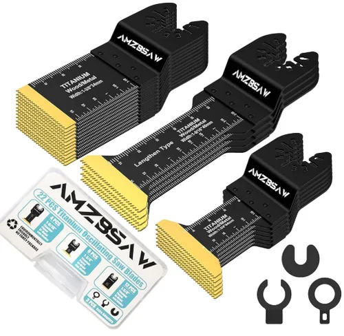 Miniatura 8 de AMZBSAW 22 Piezas Cuchillas Oscilantes de Titanio para Multiherramienta para Corte de Metal, Hojas de Sierra Universales para Metal, Clavos