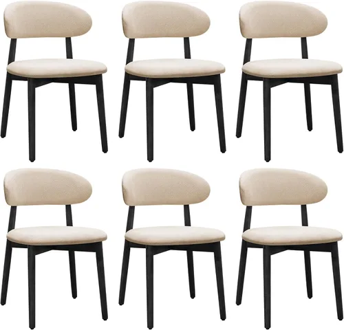 Miniatura 22 de Juego de 2 sillas de comedor estilo granja, sillas de cocina tapizadas de tela moderna de mediados de siglo, sillas de comedor de madera