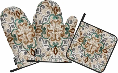 Miniatura 22 de Juego de guantes de horno y soportes para ollas de béisbol, diseño de cordones de softbol, resistentes al calor, 3 piezas para cocinar, hornear
