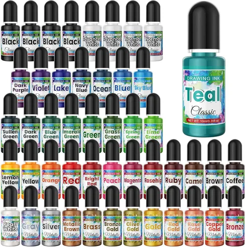 Juego de tinta de alcohol - 48 botellas de colores vibrantes, tinta a base de alcohol de alta concentración, pintura concentrada de resina epoxi
