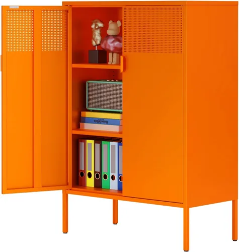 Miniatura 20 de Ustamio Gabinete de Almacenamiento de Metal Ancho Negro con Casillero, Gabinete de Acento de 2 Puertas para Hogar y Oficina, Gabinete de Metal Bajo