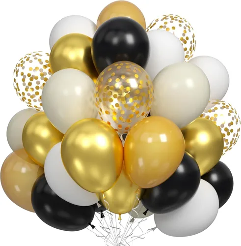 Dagelar Globos de color negro, dorado y beige, 60 globos de arena negra dorada y blanca, globos de fiesta con confeti dorado metálico para