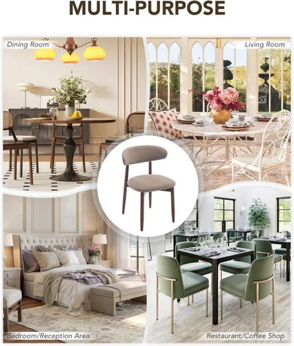 Miniatura 6 de Juego de 4 sillas de comedor, sillas tapizadas de estilo granja, sillas modernas de tela para cocina con patas de madera maciza, color camello