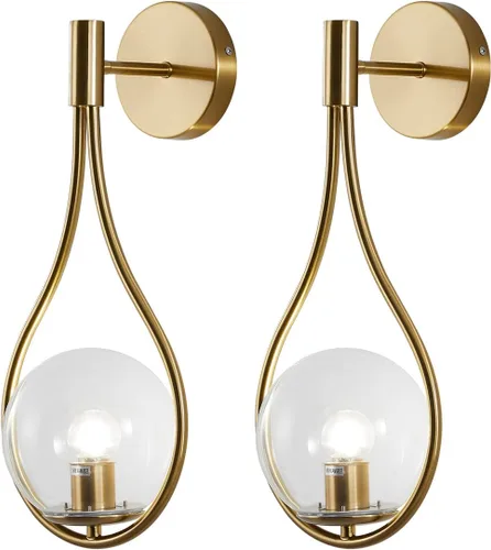 Miniatura 9 de BOKT Juego de 2 apliques de pared de vidrio con globo dorado, luces de tocador modernas de mediados de siglo, lámpara de tocador de baño de vidrio