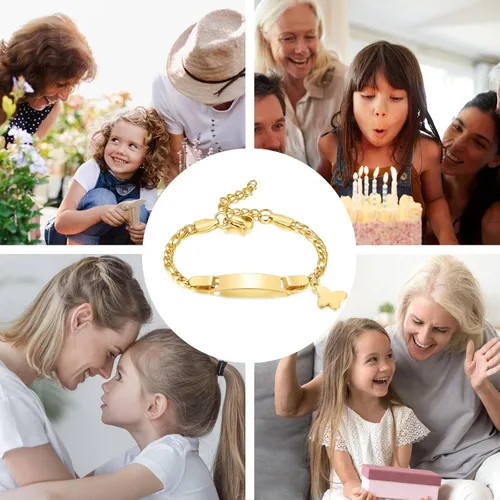 Miniatura 118 de Pulsera de barra para bebé: chapado en oro de 18 quilates, pulsera con placa de identificación personalizada para niños pequeños de mamá, nombre
