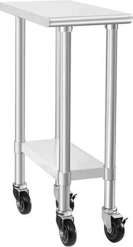 Miniatura 17 de HARDURA Mesa comercial de acero inoxidable para preparación y trabajo con ruedas, mesa de metal resistente con ruedas, NSF 430, 14 x 30 pulgadas