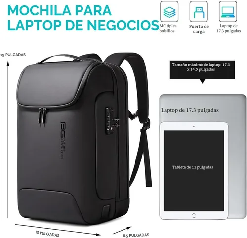 Miniatura 5 de BANGE Mochila antirrobo con puerto de carga USB, mochila de negocios ligera para hombres y mujeres.., Negro, Computadora portátil