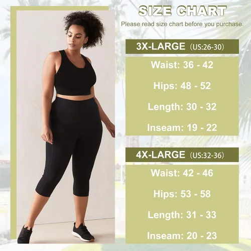 Miniatura 4 de HIGHDAYS 3 Pack Plus Size Capri Leggings with Pockets for Women- High Waist 3X-Large-4X Workout Yoga Pants