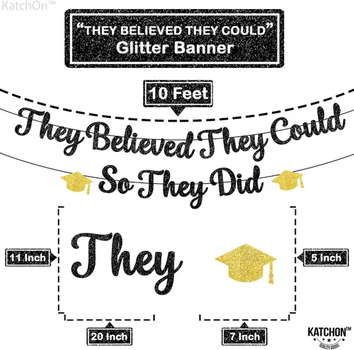 Miniatura 4 de KatchOn, Cartel de "They Believed They Could So They Did" con purpurina de 10 pies, sin bricolaje, decoraciones de graduación 2026, pancarta de Oro